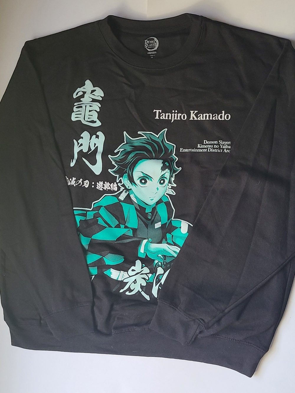 Black Long-Sleeve Graphic Tee with Teal Anime Art